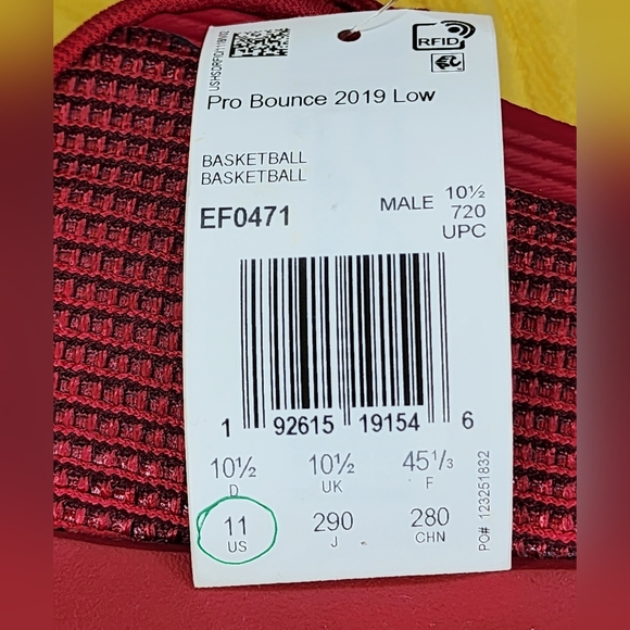 NWT Adidas Pro Bounce 2019 Low Cut EF0471 Basketball Red/white Sneakers Size 11 - Picture 5 of 14